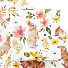 Floral with Rabbit Wrapping Paper,4 Sheet Spring Rabbit Chicken Wrapping Paper 27 x 20 inches Easter Bunny Gift Wrapping Paper Realist Style Animal Pattern Gift Wrap Paper for Birthday Easter DIY Crafts