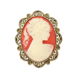 1928 Jewelry Faux Carnelian Cameo Oval Brooch, Great For Dresses, Scarves, Hats, Lapels, Blazers And Coats