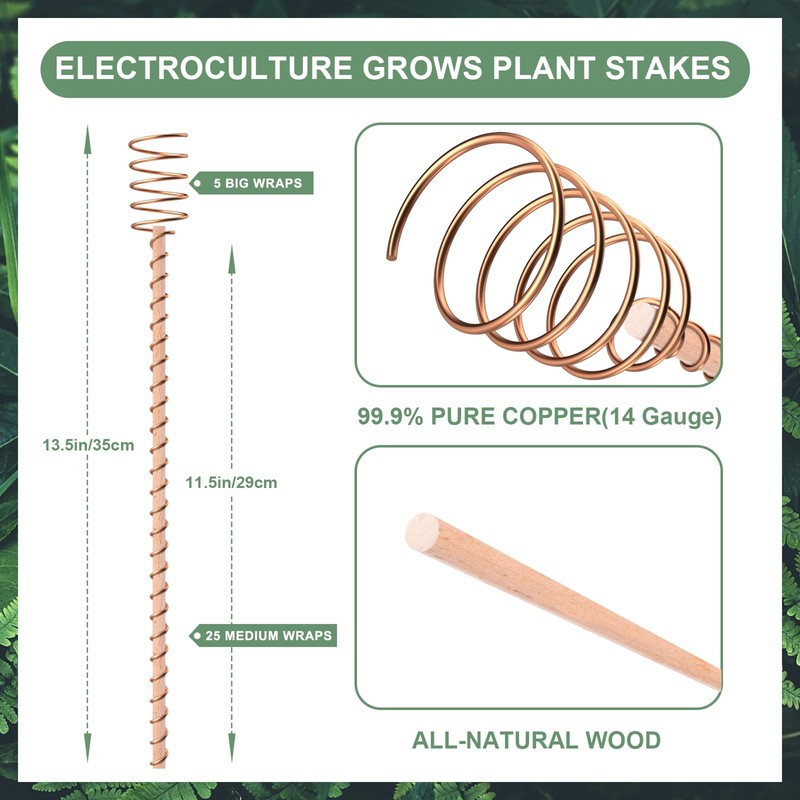 10 Pack 13.5" Electroculture Plant Stakes, Long Copper Garden Stakes,