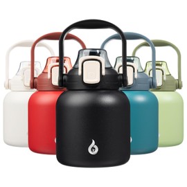 BJPKPK Insulated Water Bottles with Straw, 27 oz Cute Water Bottles with Handle, BPA Free Stainless Steel Metal Water Bottles, Easy Carry Thermos Water Bottle for Men & Women, Black