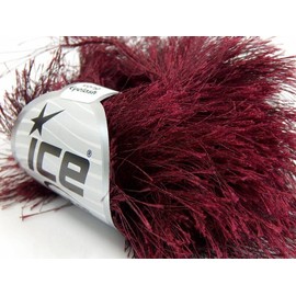 Ice 38Yd Burgundy Extra Long Eyelash Yarn #14157 Ice Luxurious Wine Fun Fur 50gr