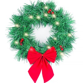 Christmas Car Decoration Wreath with Lights Christmas Car Wreath Accessories for Car, Truck, SUV or Any Car Grille, Mounting Equipment Included