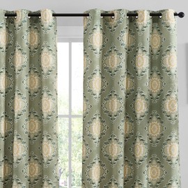 HLC.ME Liam Green Pattern Curtains - Print Curtains - Boho Ogee Ikatt Damask Design - Light Blocking Window Drapery for Bedroom and Living Room, Set of 2 Panels - 52 W x 84 L