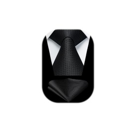 HISDERN Black Ties for Men Wedding Tie & Pocket Square Set Formal Business Necktie Handkerchief Funeral Neckties