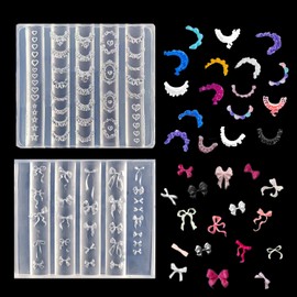 2 moldes de silicona para uñas, diseño de lazo en 3D, múltiples formas, lazos de encaje, accesorios de silicona para uñas, color crema y resina, herra