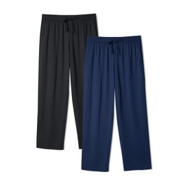 DAVID ARCHY Mens Pajama Pants, Pj Sleep Pajama Bottoms for Men Lightweight Comfy Silky Lounge Pants with Pockets 2 Pack (XL, Black/Navy Blue)