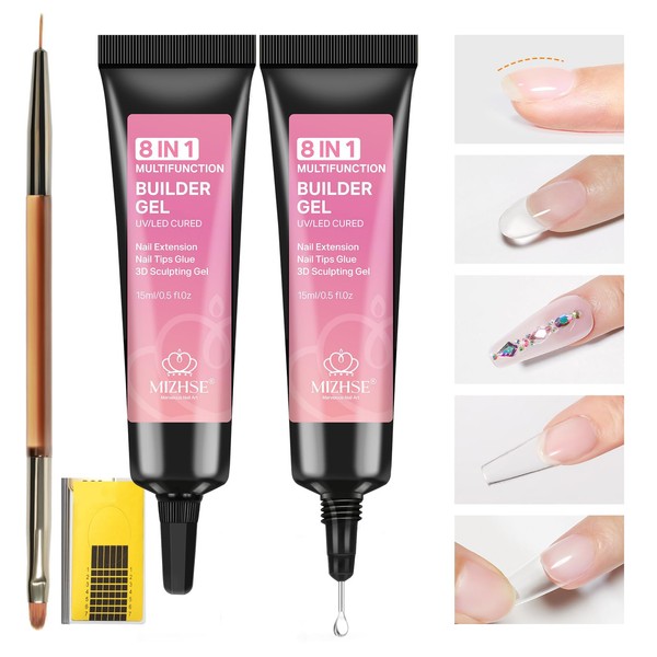 MIZHSE Clear Builder Gel with Precision Tip, 8 in 1