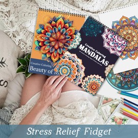 2Pcs Mandala Coloring Books for Adult Spiral Bound, Mandala Coloring Books for Women, Ink Blotter Paper, Lay Flat 48 Pages One Sided Design Gift for Adult to Relieve Anxiety and Relax