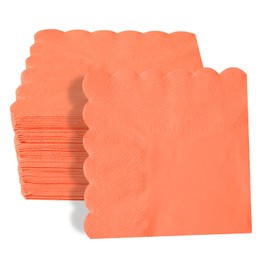 200 Pieces 2-ply Orange Napkin Disposable Scalloped Cocktail Napkins Beverage Napkins Dessert Napkins Paper Napkins for Dinner Wedding Birthday Party Bridal Anniversary Reception Event (Orange)