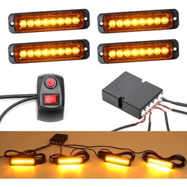 ROUTEKING 4X8LEDs Car Strobe Flash Lights - Hazard Warning Beacon Emergency Flashing Lights, for 12V/24V Car Vehicle Truck Trailer Caravan Camper Van(Amber)