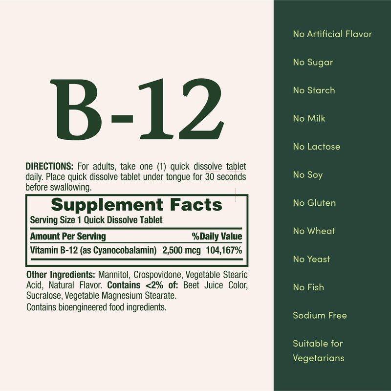 Nature’s Bounty Vitamin B12 2500 mcg, Cellular Energy Support, for
