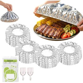 Tapas reutilizables de papel de aluminio para alimentos, tapas elásticas de aluminio que retienen el calor para tazones, platos y bandejas, tapas elásticas para recipientes redondos (110PC)