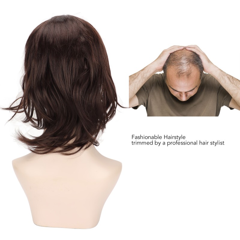 Men Wig Short Brown Straight Breathable Inner Mesh Soft Fluffy