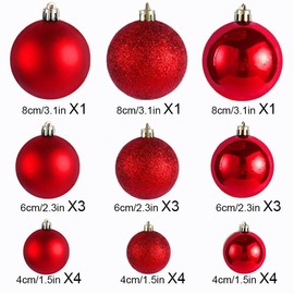 PEPAXON Christmas Balls Xmas Baubles Ceiling Hanging Christmas Ornament Festival Decoration 4cm/6cm/8cm, 24 Baubles+24 Hooks+1 Roll of Tansparent String