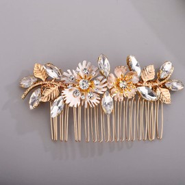 Chargances Bridal Wedding Flower Hair Comb Gold Leaf and Crystal Hair Side Comb Fashion Leaf headpiece for Wedding Prom Festival Bridesmaid Hair Accessoriecs for Women and Girls (Gold)