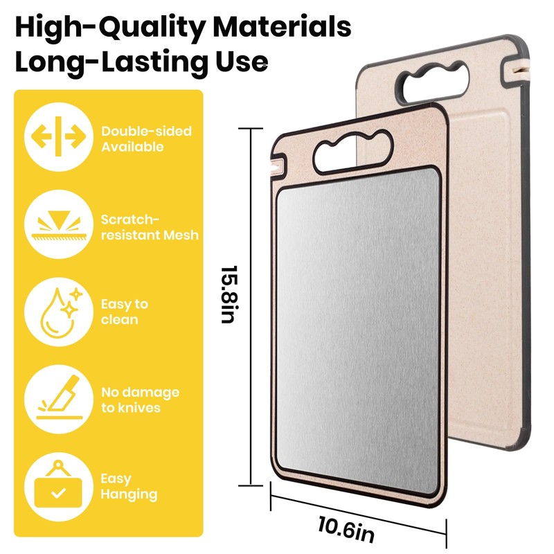 2-IN-1 Titanium Cutting Board for Kitchen Pure Titanium and Wheat