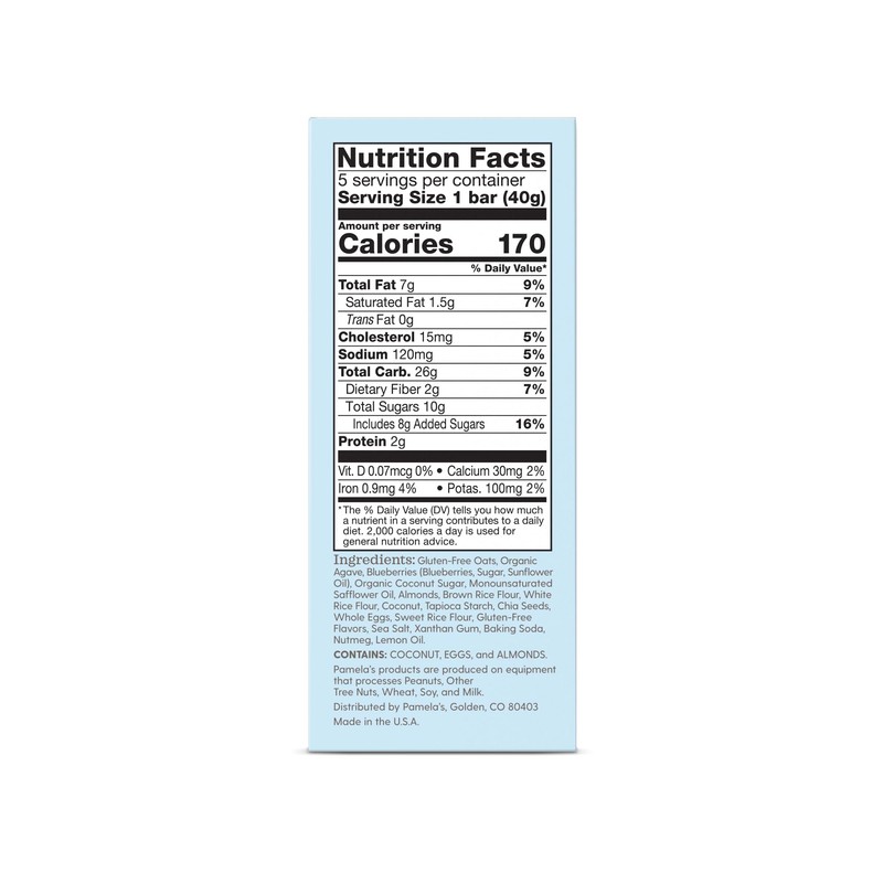 Pamelas Bar Oat Blubry Lemon 5pk