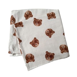 Baby J's® X-Large Luxury Soft Bamboo Muslin Swaddle Blankets - Bamboo Cotton Super Soft Muslin for Baby Girl or Baby Boy (Teddy Bear)