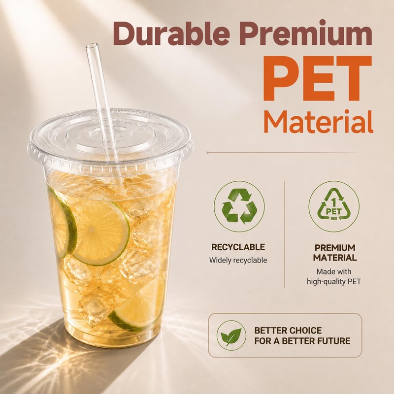 110 Set 16oz Disposable Smoothie Cups with Lids and Straws