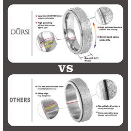 DURSI Spinner Ring for Women Men Fashion Stainless Steel Fidget Ring for Anxiety Ring (Silver 6mm, 4)