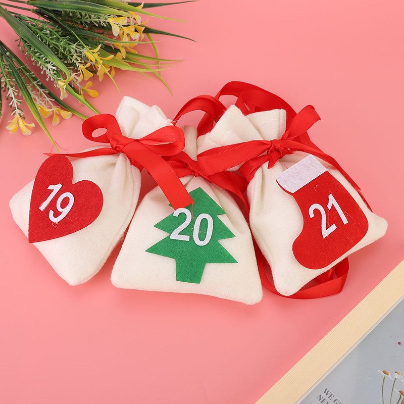 Christmas New Year Countdown Advent Hanging Calendar Gift Bags Pouches
