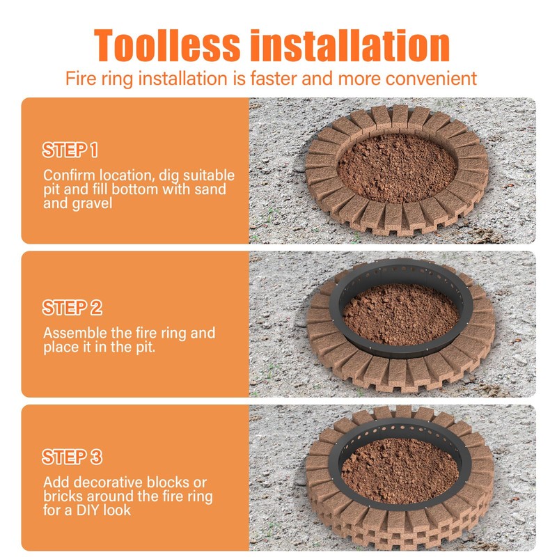 TUSGENK 39 Inch Fire Pit Ring for Outside, Large Smokeless