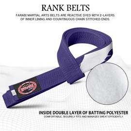 Farabi Sports Karate Belt Multiple Colours Karate Belt Judo Karate BJJ Martial Arts Taekwondo Belt (260 cm, Purple)