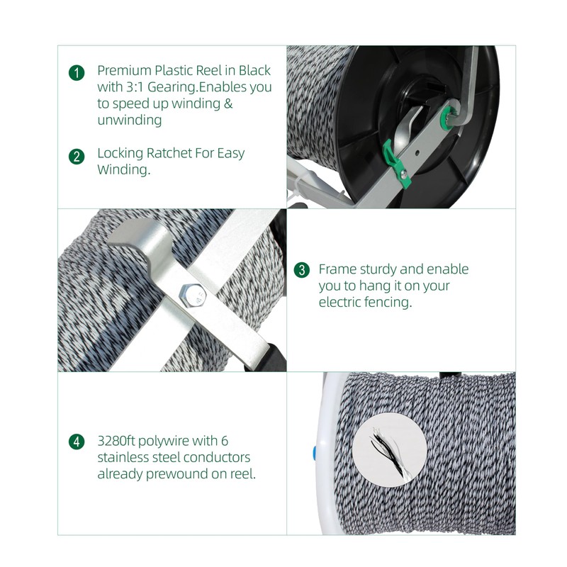 PK1 Electric Fence Polywire 6 Conductors 3280 Feet Pre-Spooled on