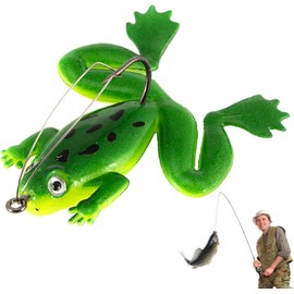 Green Frog Lures for Bass Fishing Topwater Frog Realistic Bass Swimbait Soft Floating Bait Artificial Bass Lure for Pike Saltwater Freshwater Bass Trout,Fishing Soft Lures, Baits and Attractants