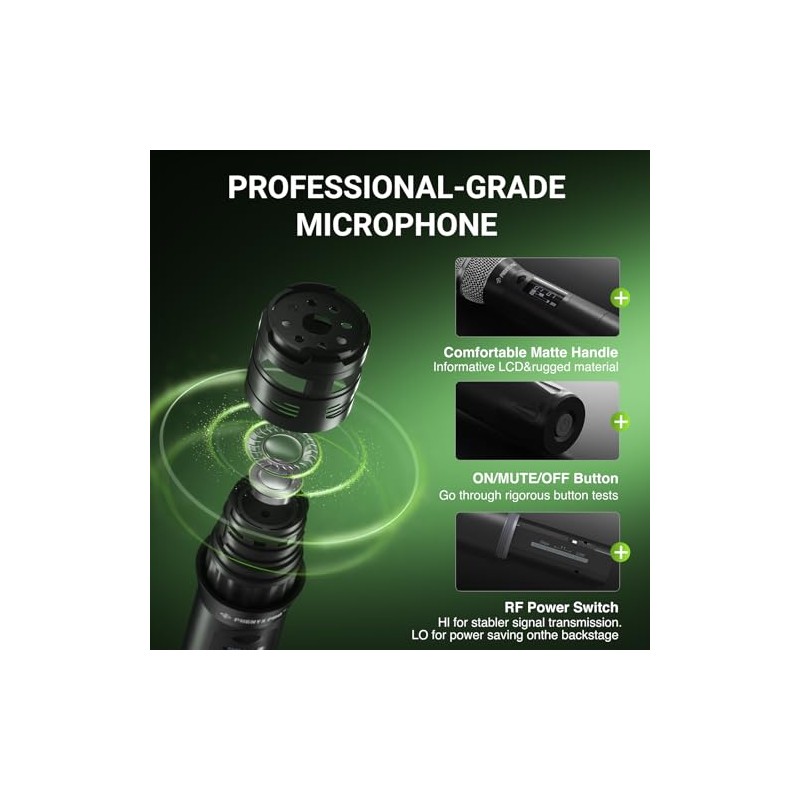 Phenyx Pro Professional Wireless Microphone, UHF Dynamic Mic, Metal Cordless