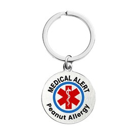 RENYILIN Stainless Steel Round Medical Alert Emergency First Aid Key Chain (Peanut Allergy)