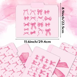 Xqumoi 12Pcs Coquette Pink Bow File Folders, Letter Size Bowknot Decorative File Pockets with 1/3 Cut Tab Pretty Colored Folders for Office Home Classroom Supplies Documents Paper, 8.9 x 11.6 Inch