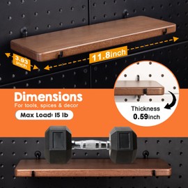 SEMPOMA 2 Pcs Walnut Finish Wooden Pegboard Shelf for 1/4" Metal Pegboard