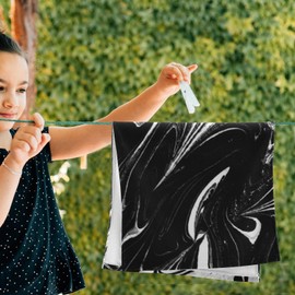 ALAZA Black White Ink Fluid Marble Hand Towel Set 2 Bathroom Bath Towels Absorbent Soft Kitchen Dish Towels Guest Towel Quick Drying Washcloths for Hotel Gym Spa Home Decor