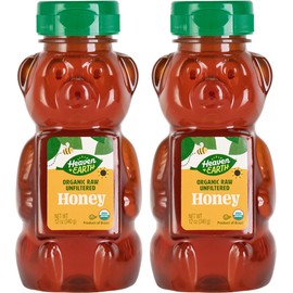 Heaven & Earth Organic Raw Unfiltered Honey, 12 oz (2 Pack) | USDA Certified | Bear Shaped Squeeze Bottle | Pure & Natural Honey | Perfect for Tea, Baking, and Cooking