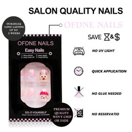 Christmas Press on Nails Short Square OFDNE White French Tip Fake Nails Nude False Nails with Designs Christmas Tree Snowman Santa Glossy Glue on Nails Winter Acrylic Nails for Women Girls 24 Pcs