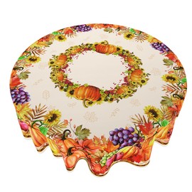 MATIRUG Fall Thanksgiving Tablecloth 60" Round Inches Rectangular, Pumpkin Harvest Water Resistant Non Slip Table Cloths, Vintage Fabric Table Cover for Autumn Dinner Banquet Party