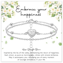 vidonio Layered Heart Bracelet Women's with Hearts Cubic Zirconia, Silver Bracelet Women's 925 Silver Heart Bracelet, Adjustable Bracelet, Valentine's Day, Mother's Day, Birthday, Christmas Gift for