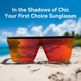 Dollger Square Oversized Sunglasses for Women Men Fashion Flat Top Big mirrored red orange Frame Shades