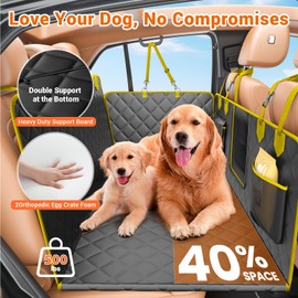 IJVAE Hard Bottom Car Seat Cover for Dogs.Gold Waterproof Dog Seat Cover for Back Seat Extender for Dogs,Scratch-Proof and Anti-Slip Car Dog Hammock for Large Dogs SUV,Gold(Holds 500 Lbs)