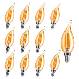 ALAMPEVER CA11 E12 LED Chandelier Light Bulbs 40W Equivalent, Dimmable LED Candelabra Bulbs, 2200K Warm White, 330LM, Amber Glass, 12 Pack