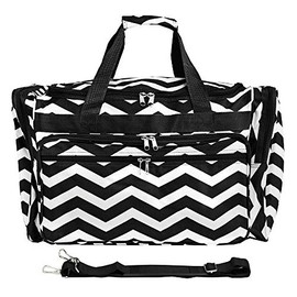 World Traveler Carry-On Duffel Bag – Lightweight, Durable Polyester with Adjustable Shoulder Strap, Black White Chevron, 22-Inch