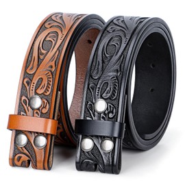 SANSTHS 2 Pack Western Belts for Men without Buckle, Cowboy Belt for Buckle Western Leather Belt Straps for Jeans, Black & Brown