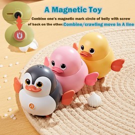 Blingbrione Crawling Music Duck Toy for Toddles Kids, Animal Yellow Duck Toys for 3 4 5 6 7 8 Girls Boy Early Learning Moving Magnetic Toys for Walkling Toy 36 Months Old Music Development