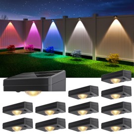 NIORSUN Solar Fence Lights Outdoor Waterproof,Warm & Cool White RGB,12 Pack LED Spot Lens Deck Lights 9 Mode,Solar Powered Wall Lighting Decor for Outside Patio Step Backyard Railing Pool Black