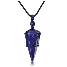 JSDDE JSDDE Healing Crystal Pendant Necklace Hexagonal Stone Pointed Gemstone Necklace with Chain (Dyed Lapis Lazuli)