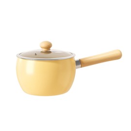 Soup Pan with Lid, 6.3 Inch Ceramic Coating Cooking Pot Saucepan with Wooden Handle, Healthy Milk Pot Cookware Suitable for Multiple Stoves (Yellow)