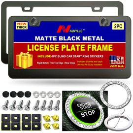 Matte Black License Plate Frames, Aluminum Metal Heavy Duty Car Tag Cover, 2 Pack 2 Hole Slim Number Holder with Screws & Caps for Men & Women