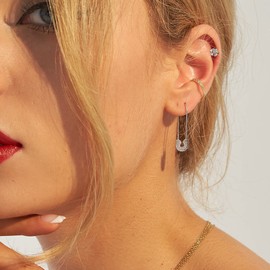 SANNYRA Safety Pin Earrings for Women, Silver Dangle Earrings for Women Trendy, Minimalist Dangle Hoop Paper Clip Ear Hoop Studs Daily Jewelry