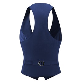 Foucome Women's Waistcoats Fully Lined 3 Button V-Neck Work Office Ladies Waistcoat Racerback Formal Waist Coat Navy Blue, L